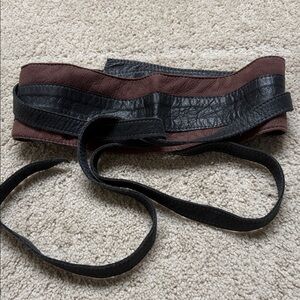 Custom Brown and Black 100% Leather Textured Waist Belt